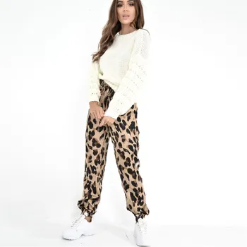 

2019 Spring New Leopard Print Women Harem Pants Fashion High Waist Loose Pants Lace Up Casual Trousers