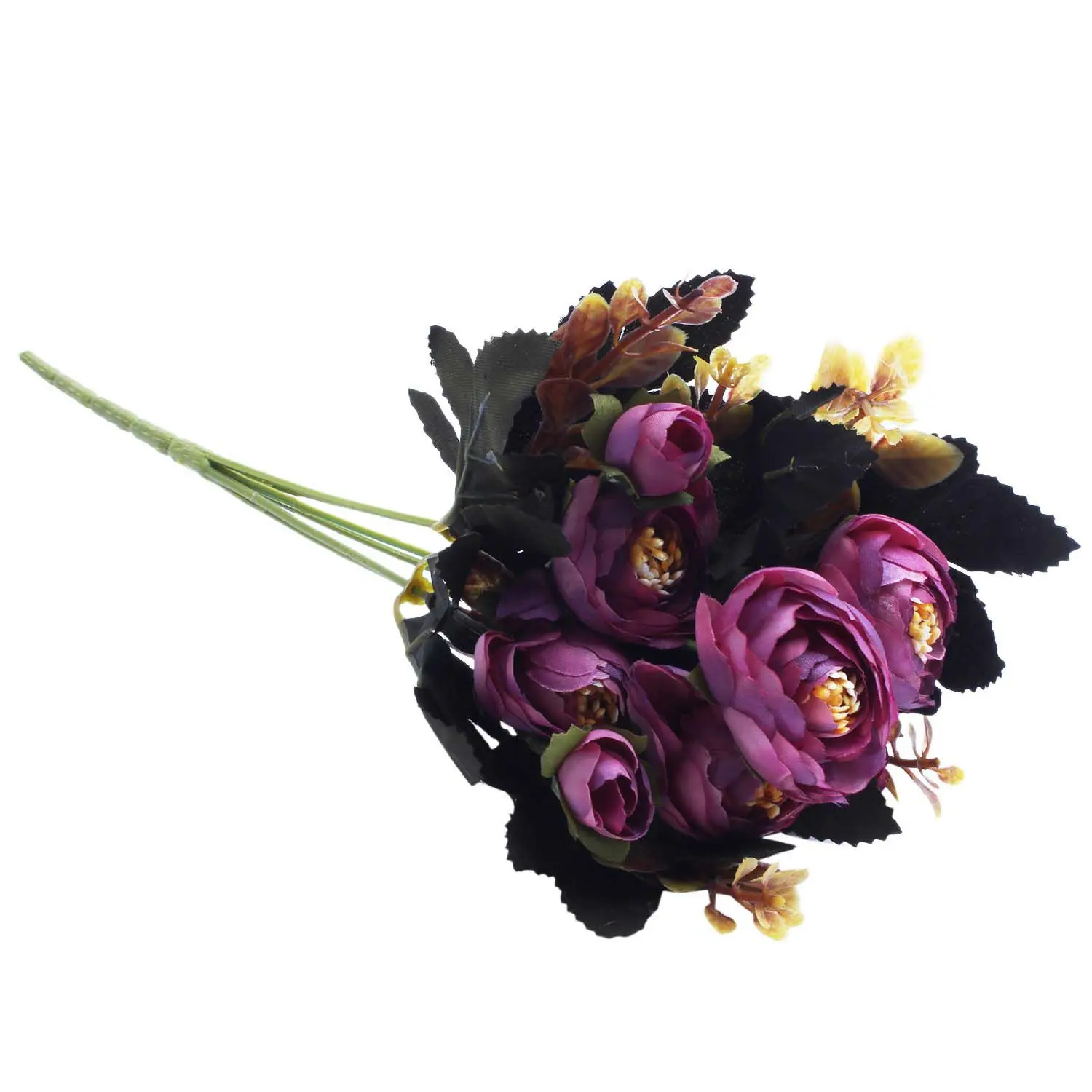 

1 Bouquet 9 head Artificial Silk cloth Fake Flowers Leaf Peony Floral Home Wedding Party Decor Purple