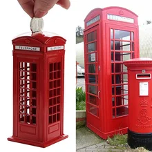 Metal rojo inglés Londres cabina telefónica Banco ahorro bancario moneda hucha teléfono rojo cabina 140X60X60Mm