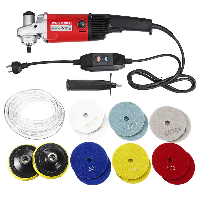 Doersupp 1400W 220V Hand WET Stone Polisher Grinder Diamond Polishing Grit Pads Concrete Marble