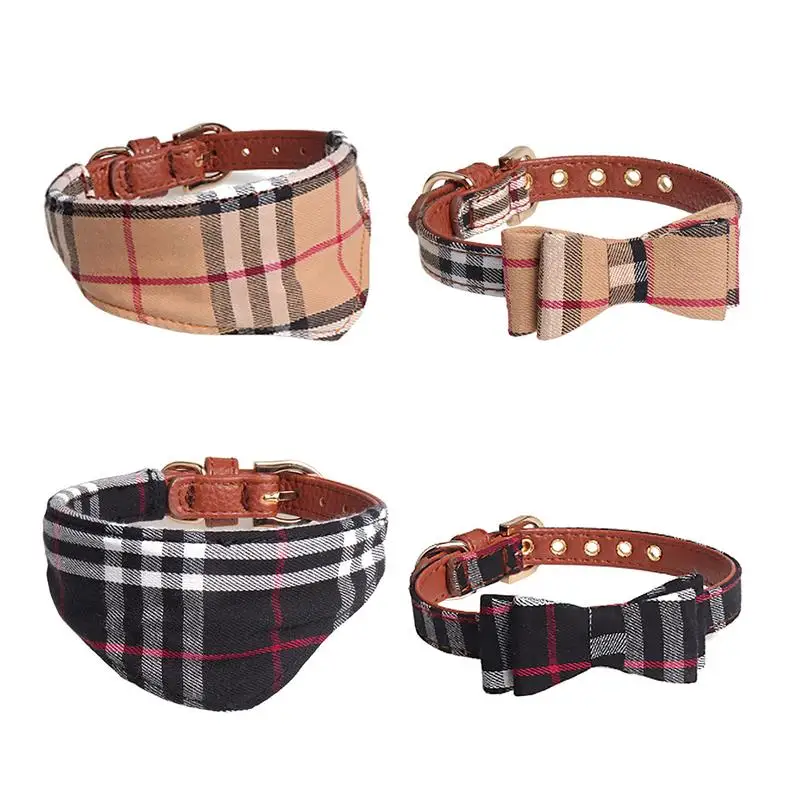 

Dog Bow Collar Triangular Binder Scarf British Style Plaid Pattern Cute Pet Collar Cute And Fashionable All Seasons
