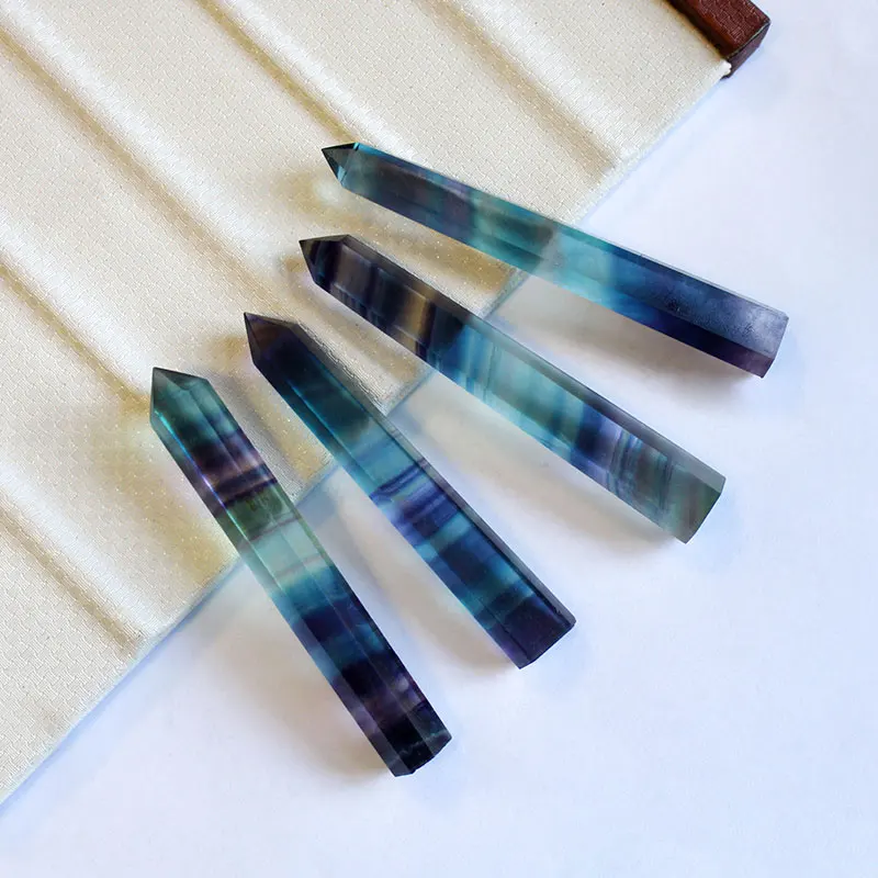 

Natural Fluorite Crystal Colorful Striped Fluorite 4-6.5CM Quartz Crystal Stone Point Healing Hexagonal Wand Treatment Stone