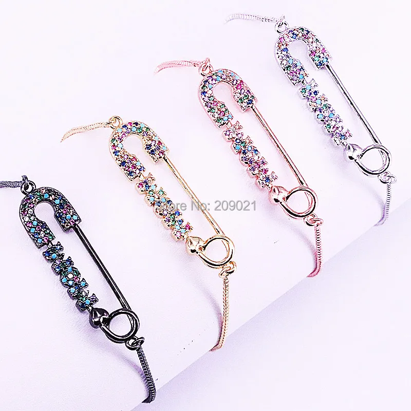 

10Pcs New Design Rainbow CZ Cubic Zirconia Micro Pave Connector Bracelet, Charm adjustable chain slide bracelets for women