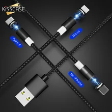 Магнитный кабель KISSCASE, кабель Micro usb type-C, Магнитный зарядный кабель для телефона Apple iPhone X 6 7 8 USB-C, адаптер type-C для зарядки