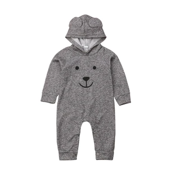 

Autumn/Winter Baby Boys Girls Romper Thick Warm Kinttting Long Sleeve Cartoon Bear Hooded Jumpsuit Kids Casual Romper Clothes