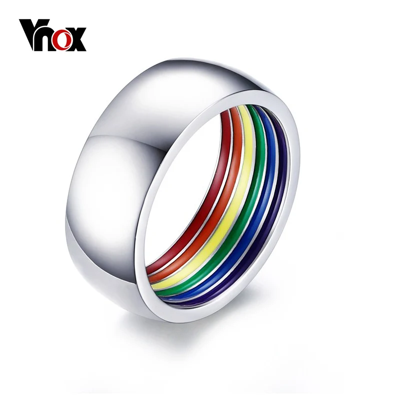 

Vnox Inner Rainbow LGBT Rings for Women Man Stainless Steel Wedding Party Jewelry