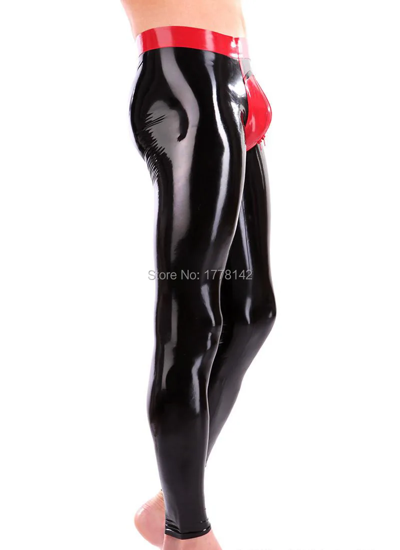 Sexy Men Latex Trousers WITH RED WAIST 3D Crotch Two way zip customized