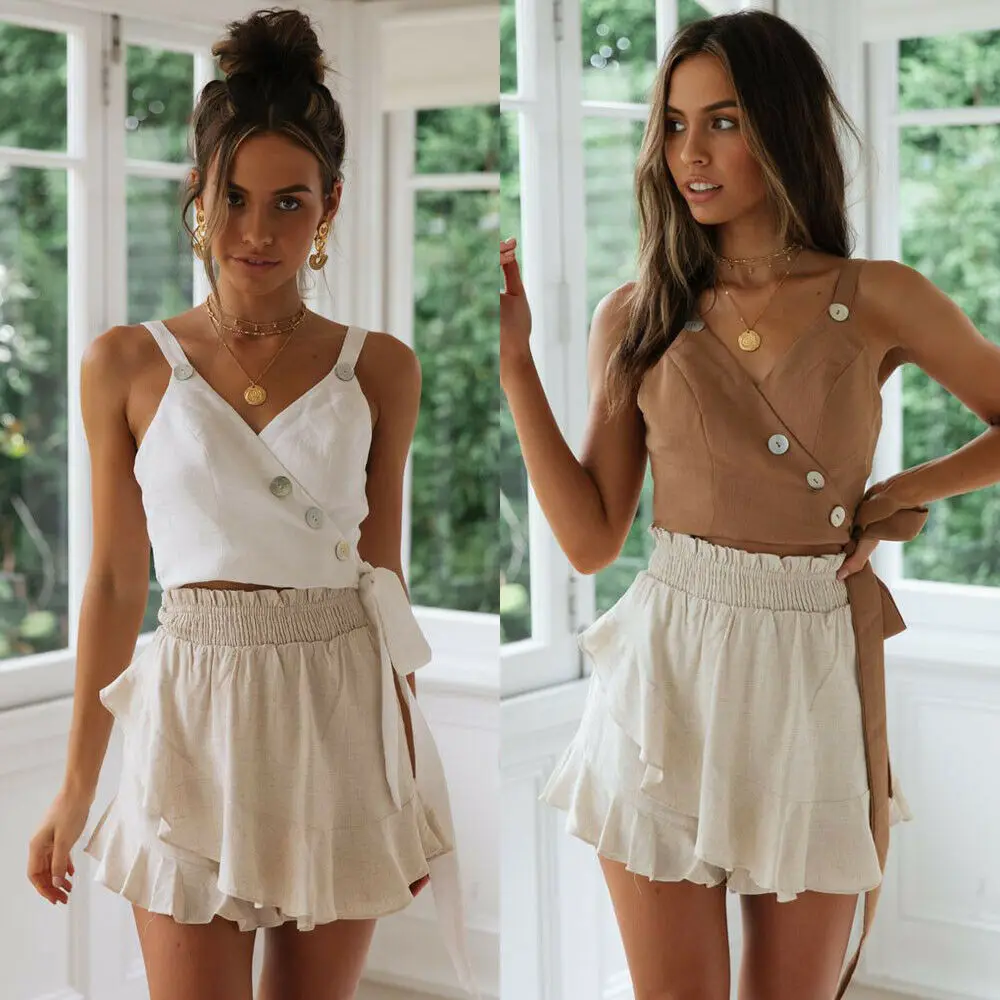 

Fashion women's solid color bandage sexy sling button casual shirt nightclub style