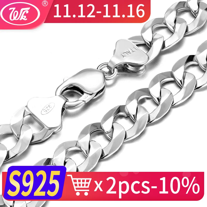 

WK Mens Italy Silver Chain 925 4MM 5MM 7MM 9MM 11MM 12MM 20 22 24 26 28 30 Inch Hip Hop Rapper Curb Cuban Chain Men Male NM005