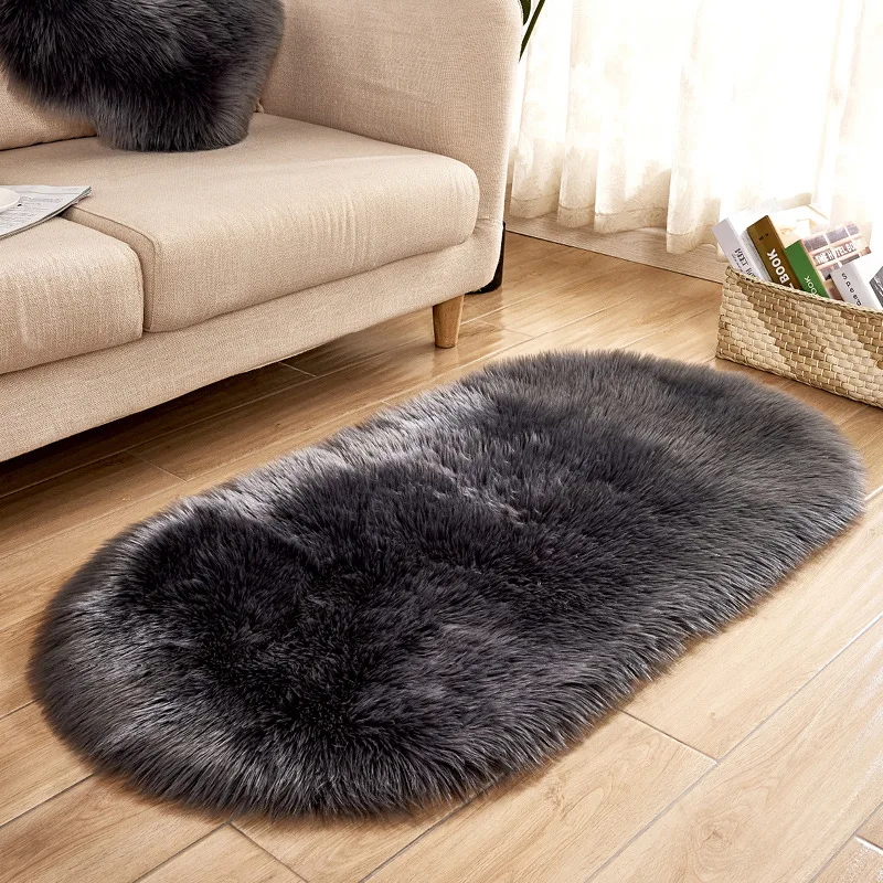 OHEART Faux Fur Rugs Oval Artificial Wool Carpet Soft Sheepskin Hairy