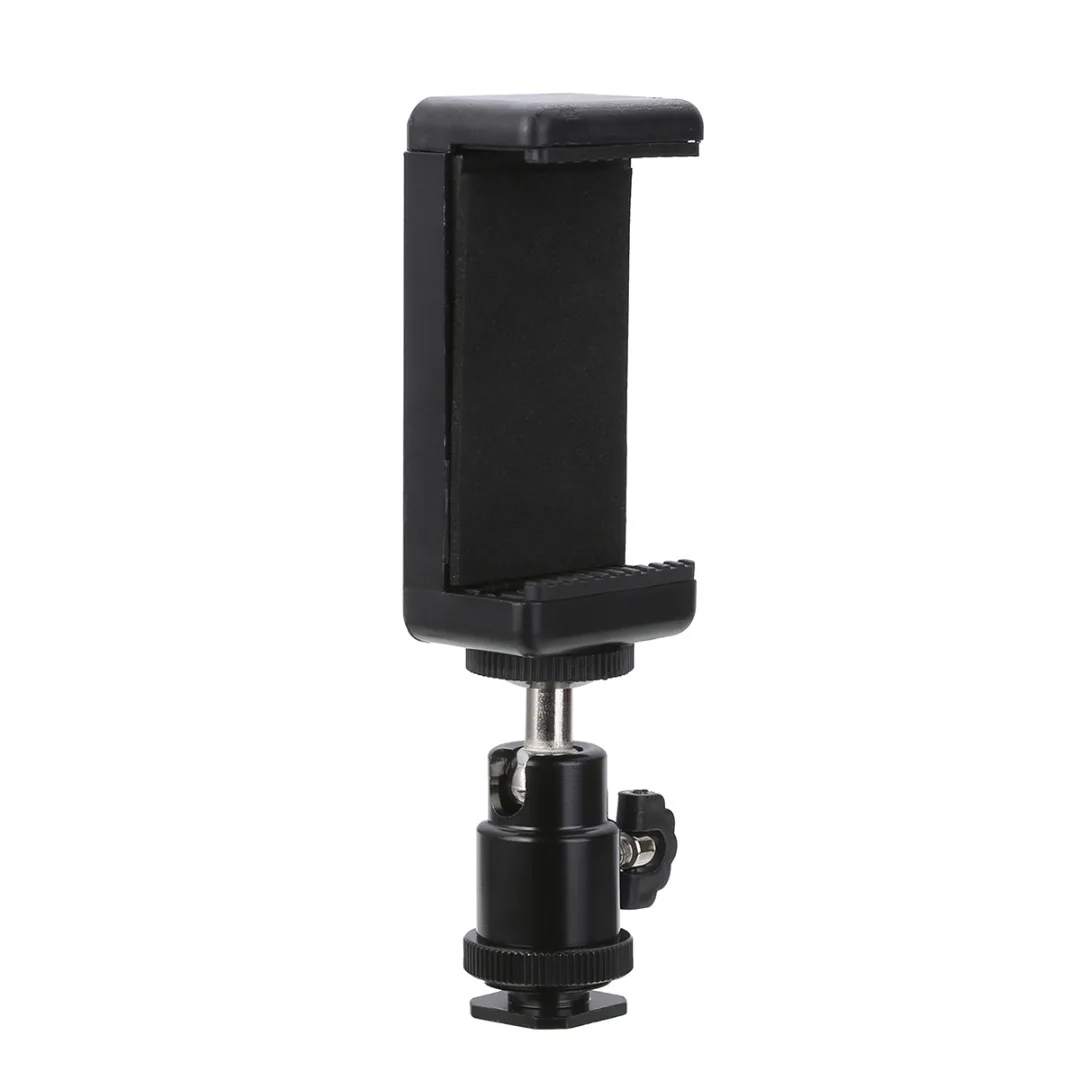 

1pc Mini Black Phone Holder High Quality Multifunction Ball Head Hot Shoe Adapter Mount+Phone Clip Holder For Camera