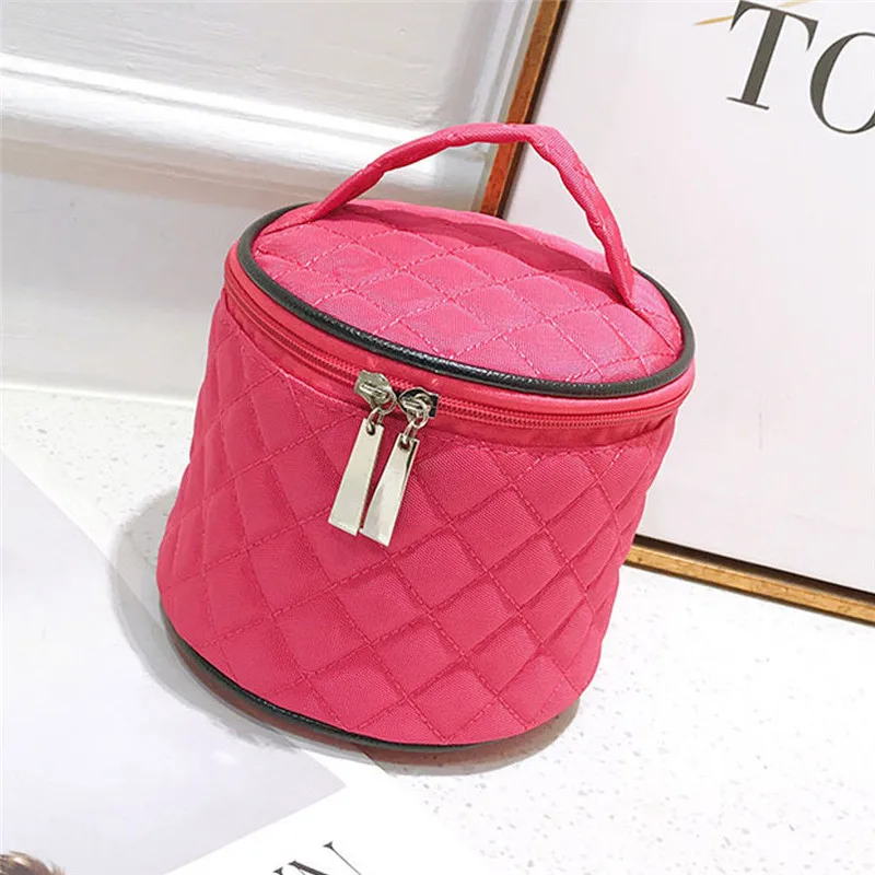 Women Lady Zipper Makeup Toiletry Barrel Cosmetic Bag Travel Organizer