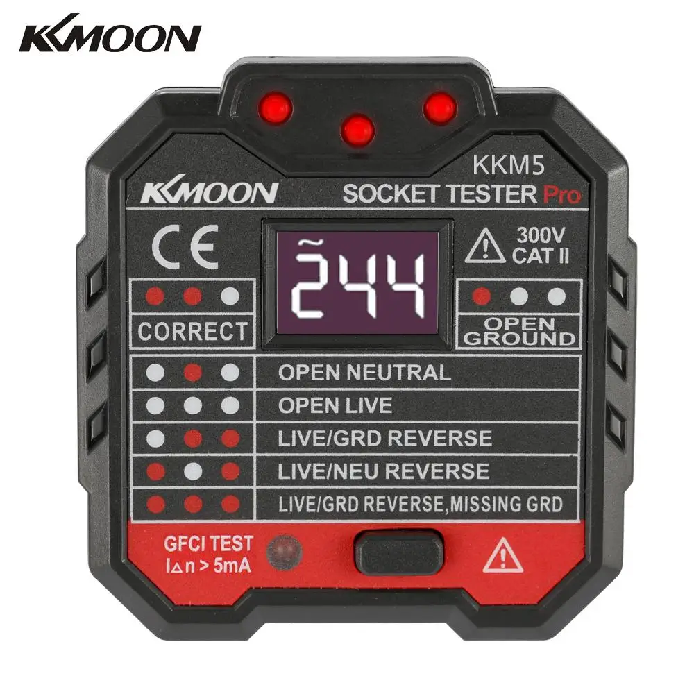 

Digital Display Socket Detector Portable Circuit Polarity Voltage Tester Wall Plug Breaker Finder RCD Test