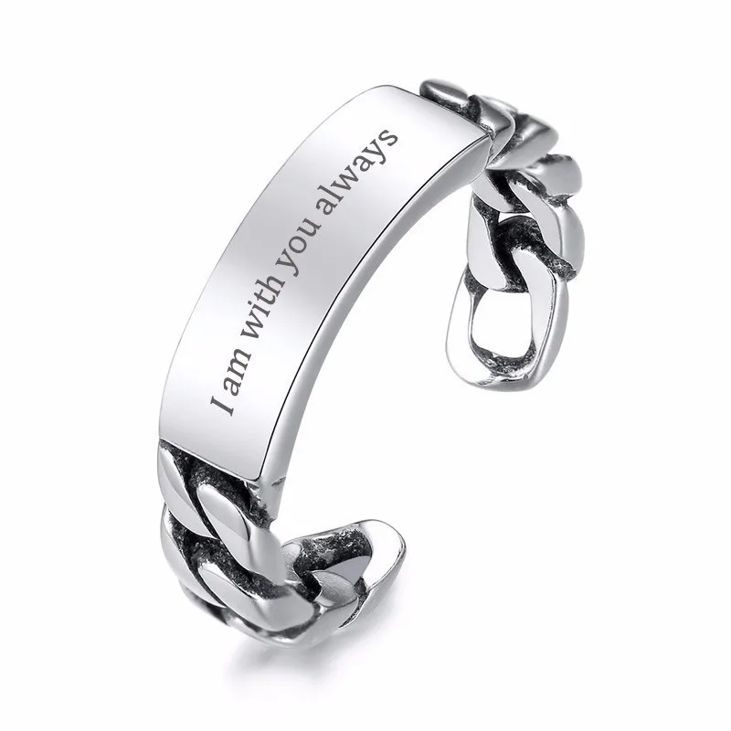 

Personalized Tag and Chain Silver Ring for Women Adjustable Size 5-10#