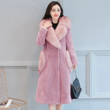 

High Quality Artificial Fur Coat Women 2018 Winter Fake Fox Fur Collar Long Sleeve Warm Overcoat Solid Plus Size Party Outwear