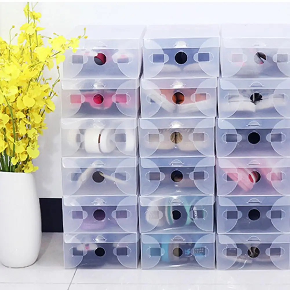 

Men's Shoe Box Clamshell Transparent Plastic Folding Large Shoes Storage Boxes Portable Storage Organizer Household Supplies 20E