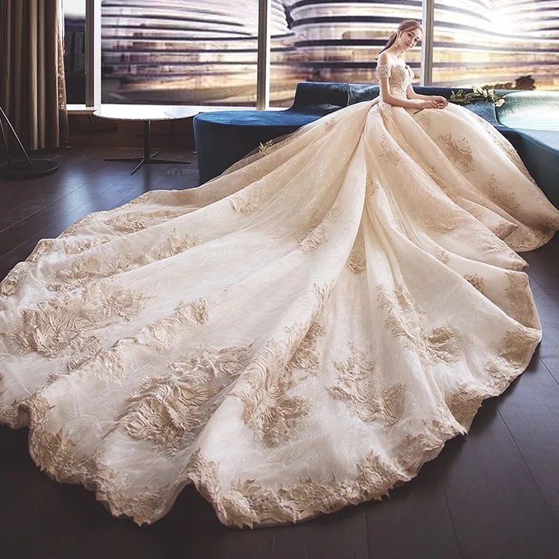 Vestido de Noiva Роскошные Дубай Золотое свадебное платье бальное платье принцесса свадебное платье, лиф сердечком кружева свадебное платье es Винтаж