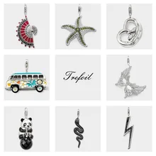 Веер Морская звезда автобус маска панда змея болт подвески, модные украшения 925 пробы Серебряный подарок для женщин мужчин мальчиков девочек подходит ожерелье