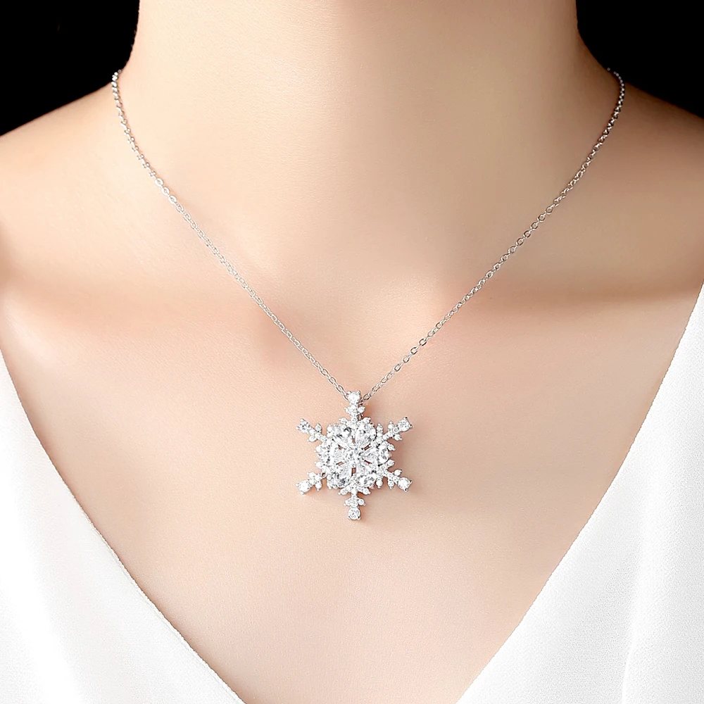 

Zouxiansheng Charm Vintage Lady Silver Crystal Snowflake Zircon Flower Silver Necklaces & Pendants Jewelry Christmas For Women F