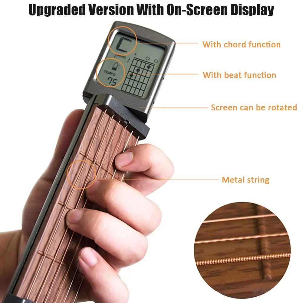 

Pocket Guitar Chord Trainer SOLO Beginner Practice Tool/Portable with a Rotatable Chords Chart Screen 25