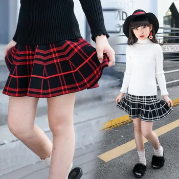 

2019 girls plaid skirt children's pleated wear skirts girl knit skirt A word skirt umbrella jupe baby girl clothes