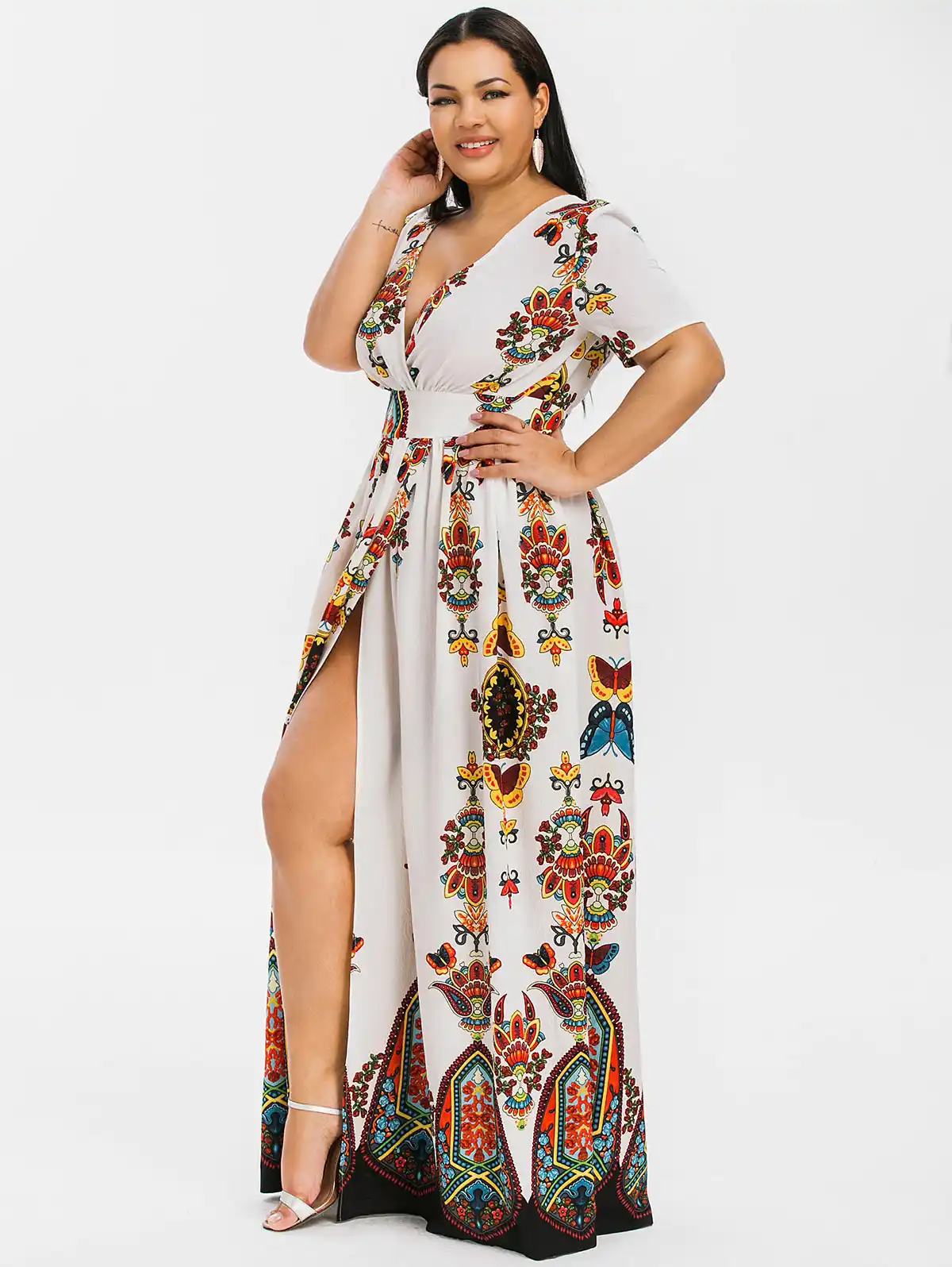 plus size printed maxi split dress