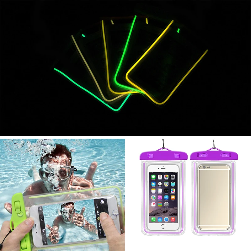 Fluoreszenz Handy Wasserdichte Tasche PVC Leucht Wasserdichte Telefon Fall Abdeckung Spa Schwimmen Zubehör Geeignet 6in Handys
