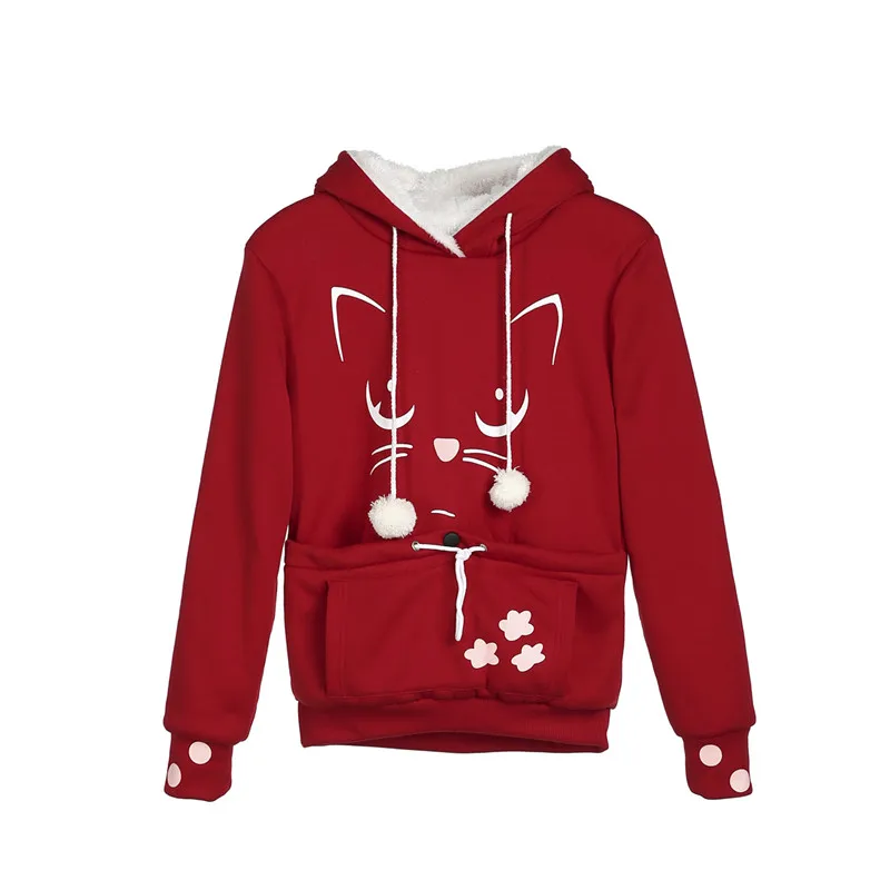 Women Thick Hoodies Autumn Winter Warm Cute Cat Printing