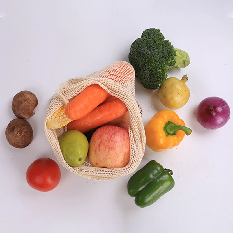 

Reusable Produce Fruit Vegetable Bags Cotton Mesh Storage Bags For Potato Onion Market Shopping Bag Home Kitchen Organizer