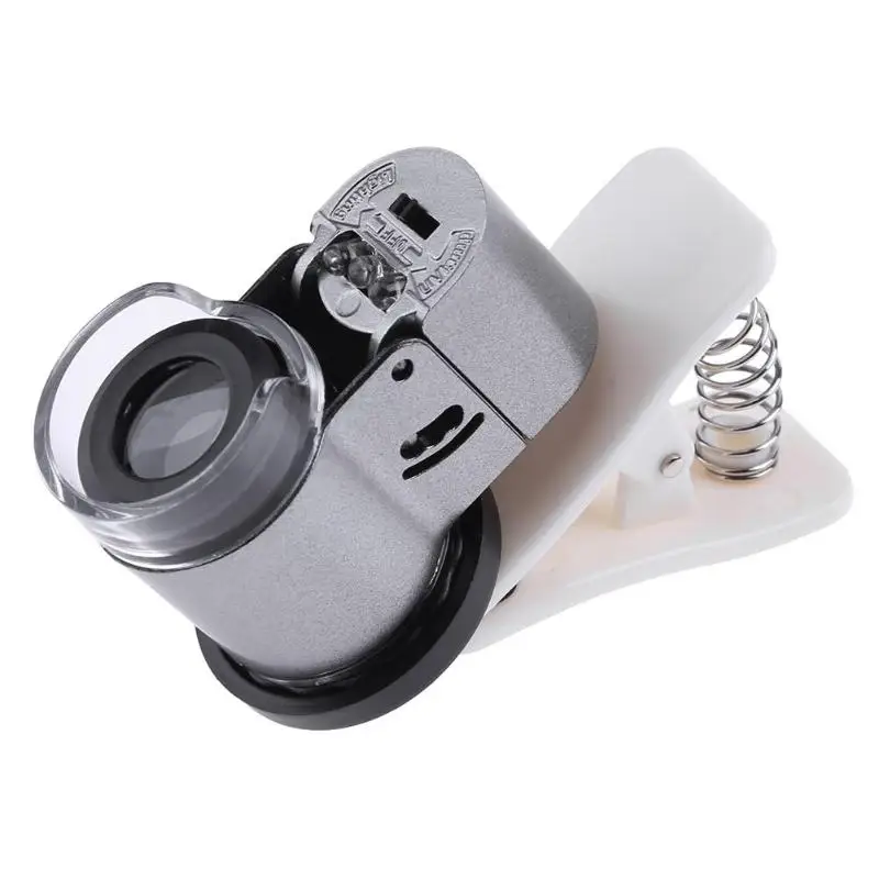 

65X Zoom Clip-on Microscope LED+ UV Light Magnifier Micro Lens for Mobile Phone Jewelry Coins Stamps Microscopes Dropshipping