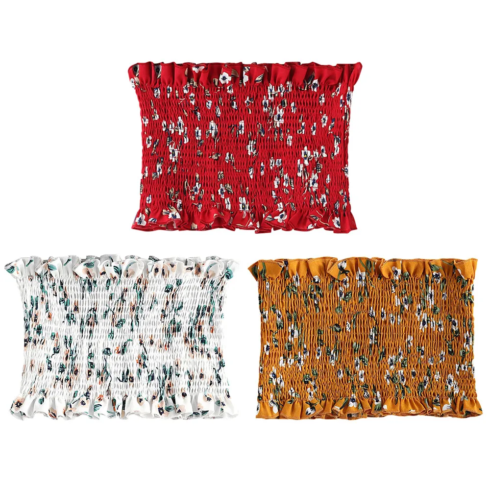 ZAFUL Цветочные Дымчатые Оборки Tube Top Без Бретелек Эластичные Короткие Топы кропы