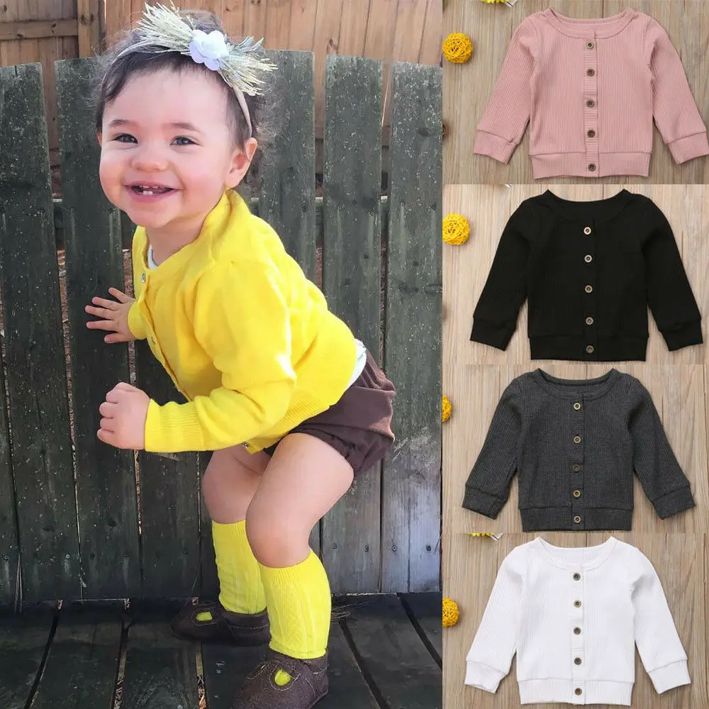 

Solid Buttons Up Long sleeve Knit Jacket For Girls
