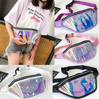 

Pu Leather Fanny Pack Waterproof Waist Bag Woman Laser Reflective Bum Belt Bag Purse Running Pocket Pouch Chest Bag