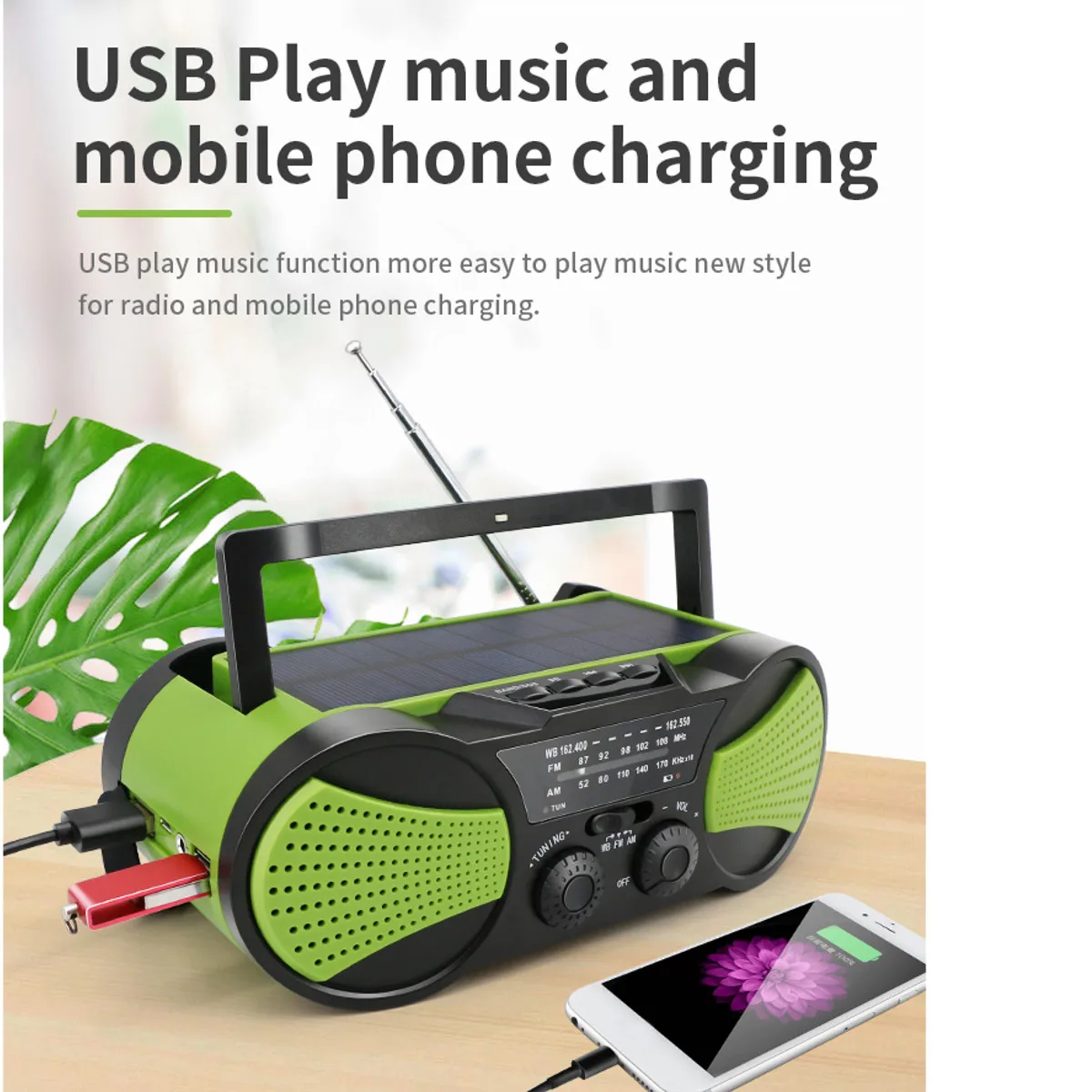 

SGODDE Solar Power Crank Emergency AM/FM Weather Portable Radio 2000mAh Rechargeable