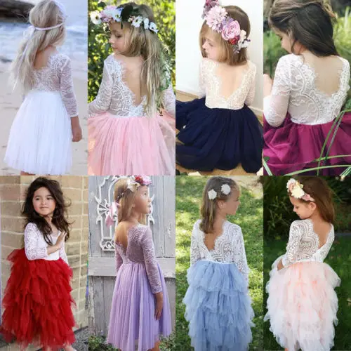 6M-5T Kids Baby Girls Lace Dress 2019 New Children's Tulle Backless Party Bridesmaid Pageant Floral Wholesale | Детская одежда и
