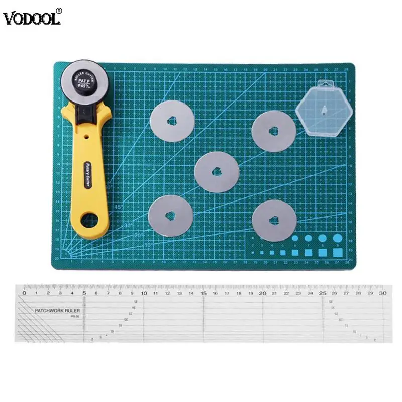 

A4 Rectangle Grid Lines Cutting Mat + Transparent Ruler + Cloth Cutter + 5 Blades Wood Carving Tools Plastic Craft DIY Tool