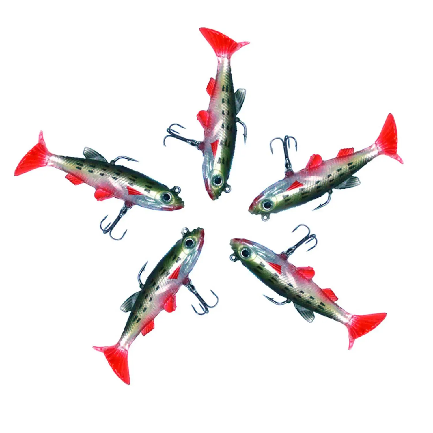 BMDT 5Pcs Soft Bait Lead Head Fish Lures Bass Fishing Tackle Sharp Hook
