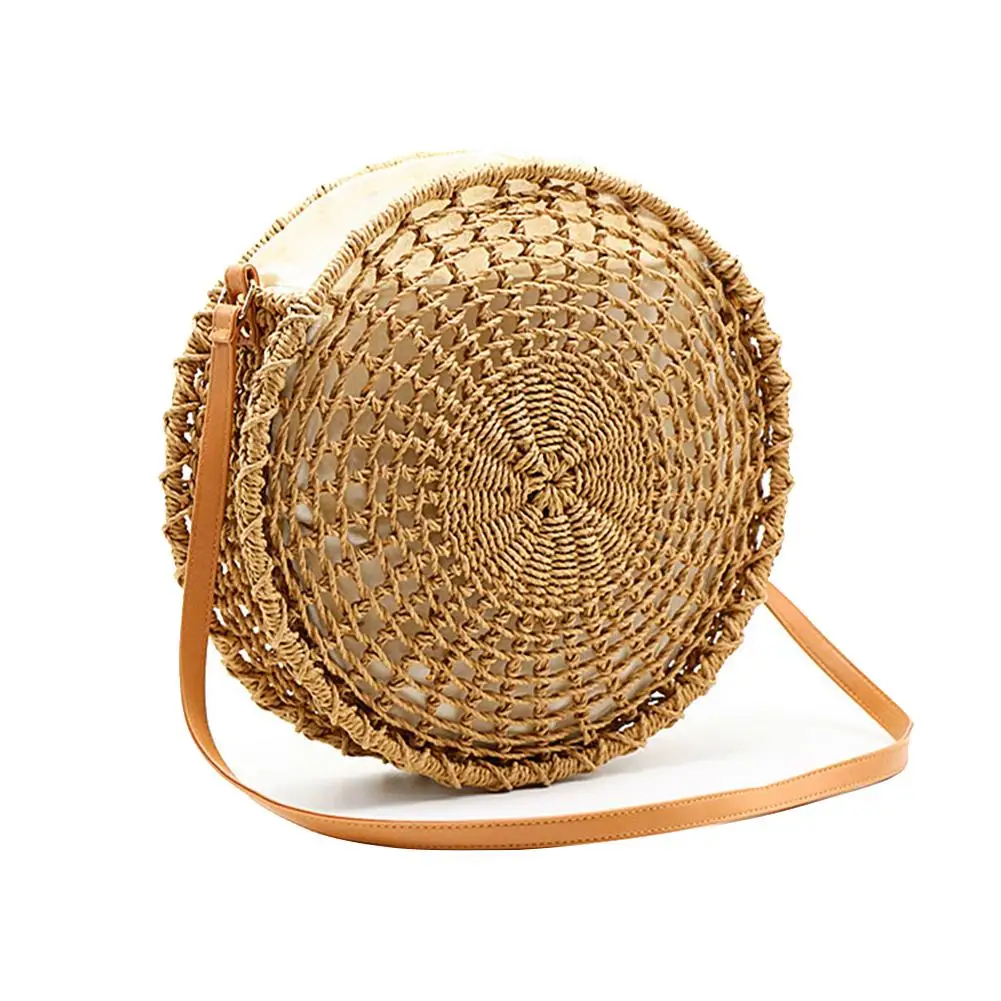 

Women Beach Round Hollow Out Straw Braided Bag Hand Woven Single Shoulder Handbag Messenger Bags Summer Handbag Crossbody Bag