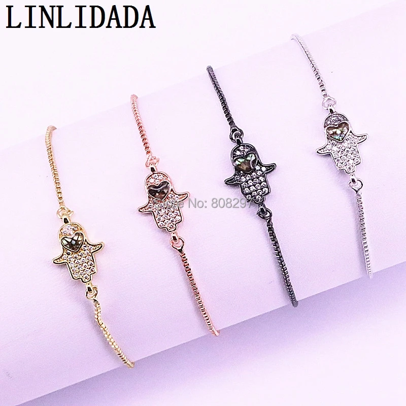 10 шт потребительских упаковок для микро паве Циркон в виде ракушки браслет на руку “Хамса” для Для женщин Для мужчин Регулируемая цепь Браслеты на зестежке с LL-B020