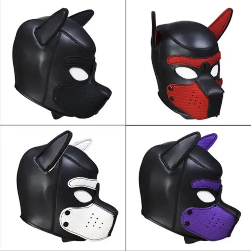 

Padded Latex Rubber Role Play Dog Mask Puppy Cosplay Full Head with Ears 4 Color