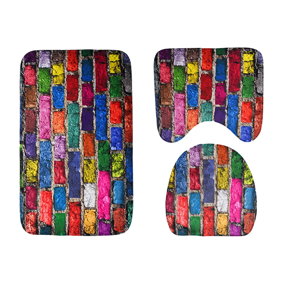 

3Pcs Colorful Bath Mat Set Mildew Proof Non-slip Bath Mat Toilet Lid Cover for Men Women Kids Bathroom Accessories