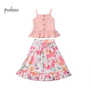 

Pudcoco New Brand Toddler Kid Baby Girl Strap Blouse Tops Floral Skirt Outfits 2pcs Set Clothes