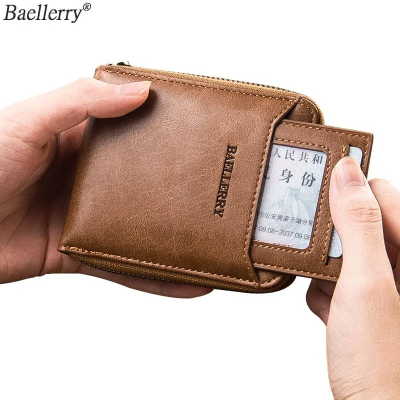 

Baellerry Men Wallet With Coin Pocket Vintage Men's Purse Zipper Brand Short Money Bag Leather Luxury Travel ID Card Holder