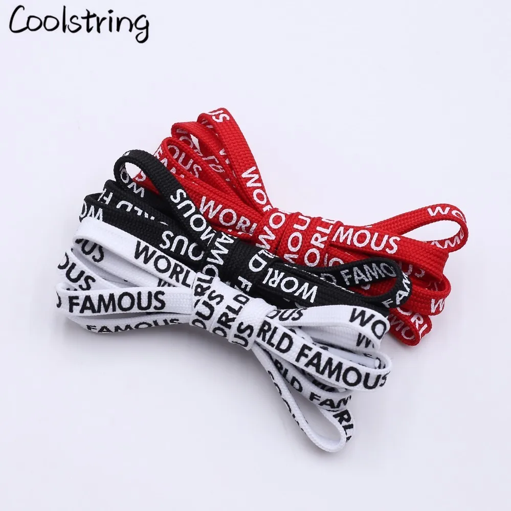 Coolstring 0.7cm Width Flat Double-sided Silk Screen Nice Letter Printing WORLD FAMOUS Shoestring For Sports Canvas Shoes Laces
