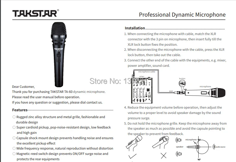 Новый TAKSTAR TA 60 профессиональный динамический микрофон вокальный Пикап для