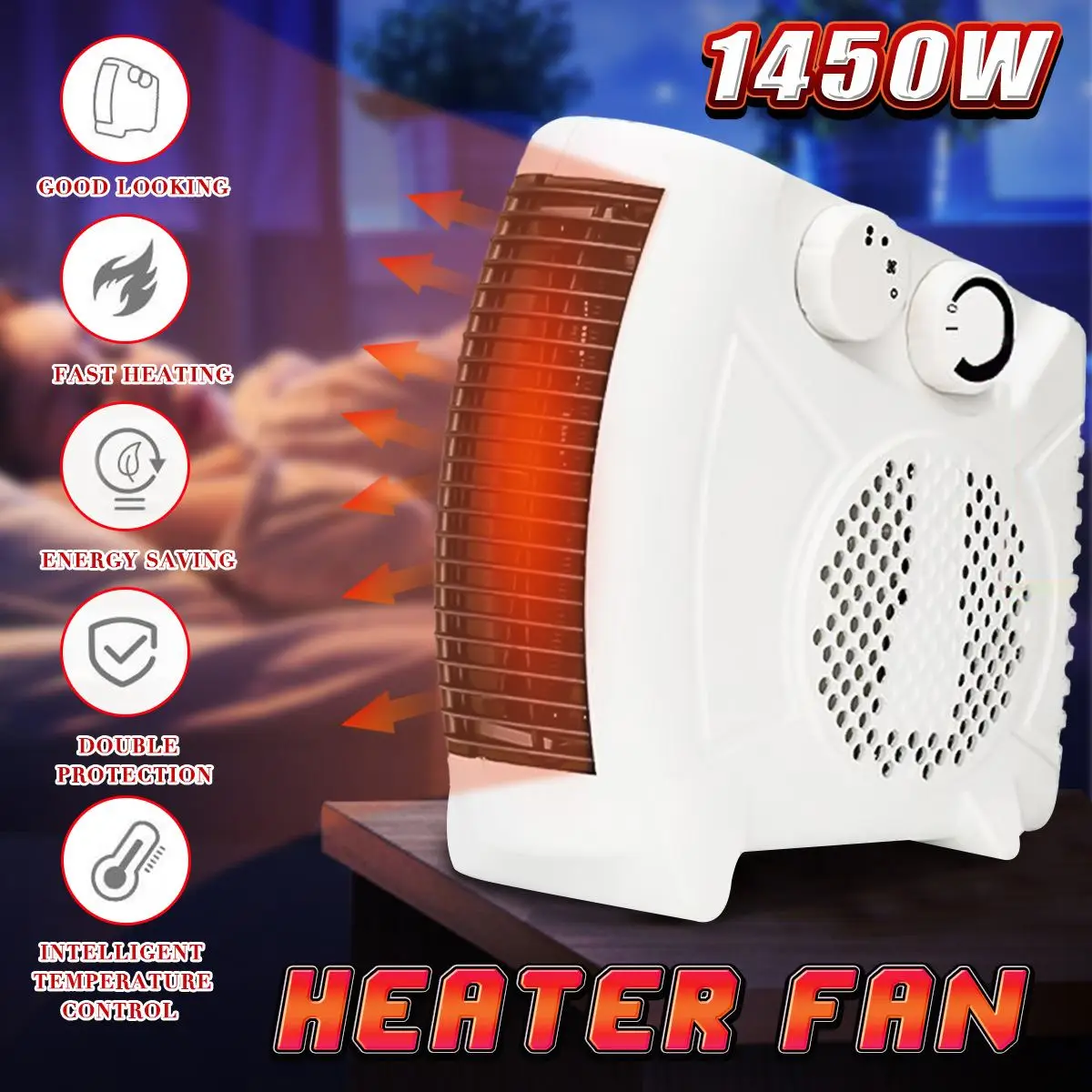 

1450W Electric Heater Handy Heater Mini Fan Heating Stove Radiator for Room Home Office Desktop Winter Warmer