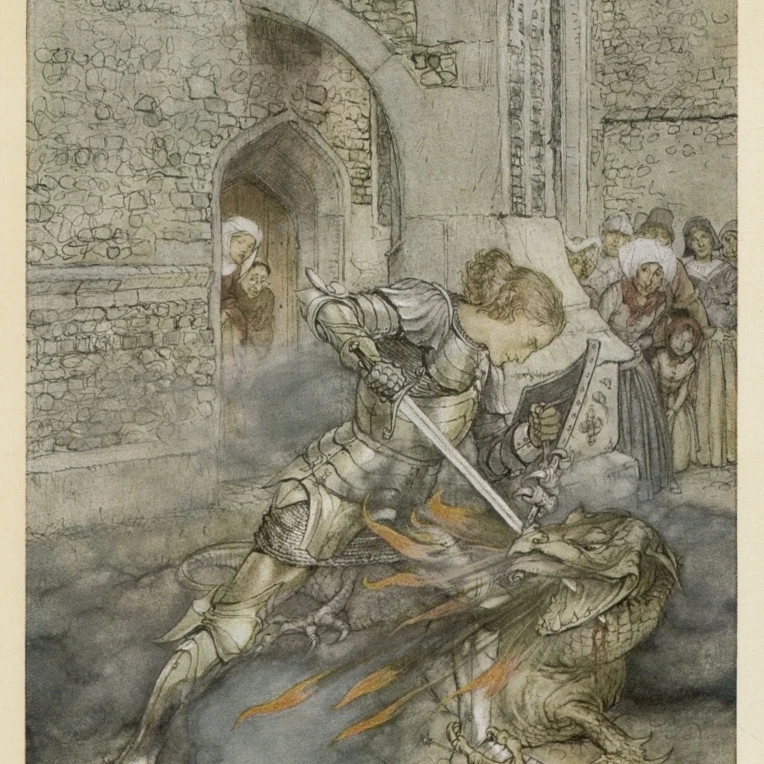 Lancelot Kills Dragon Poster Print By Mary Evans Picture Libraryarthur Rackham (24 X 36) | Дом и сад