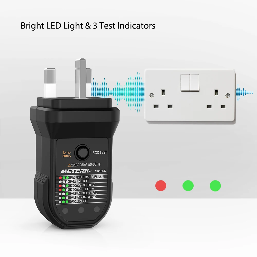 Тестер электрической розетки Meterk Advanced RCD Автоматическое тестирование провода заземления детектор полярности электрической цепи Seek