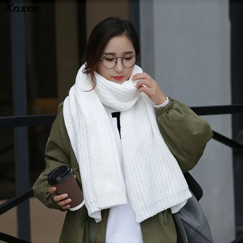 Xnxee Autumn winter new Korean solid color fringed wild scarf knitted wool warm fashion thick comfortable |