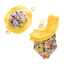 Kidlove/комплект из 2 шт./компл., детский купальник с милым рисунком цветов для девочек, Цельный купальник+ шапочка